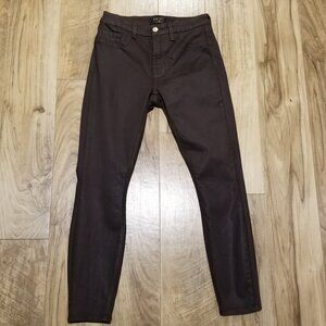 Jen7 by 7 For All Mankind Jeans 4 Womens Brown Waxed Coated Skinny Ankle 27x26